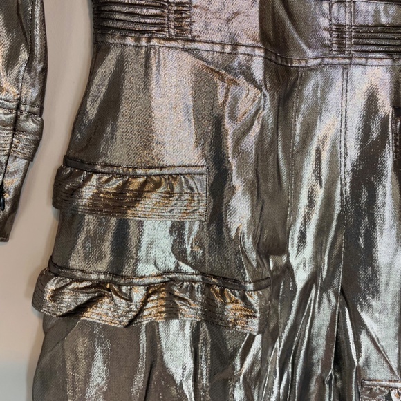 NWT Burberry Long-Sleeve Gold Metallic Ruffle-Trim Dress size US 2 - Picture 10 of 16